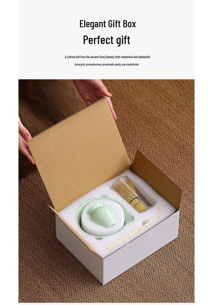 Japanese Ceramic Matcha Tool Set: Spout Bowl & Hundred-Bristle Whisk for Tea Ceremony