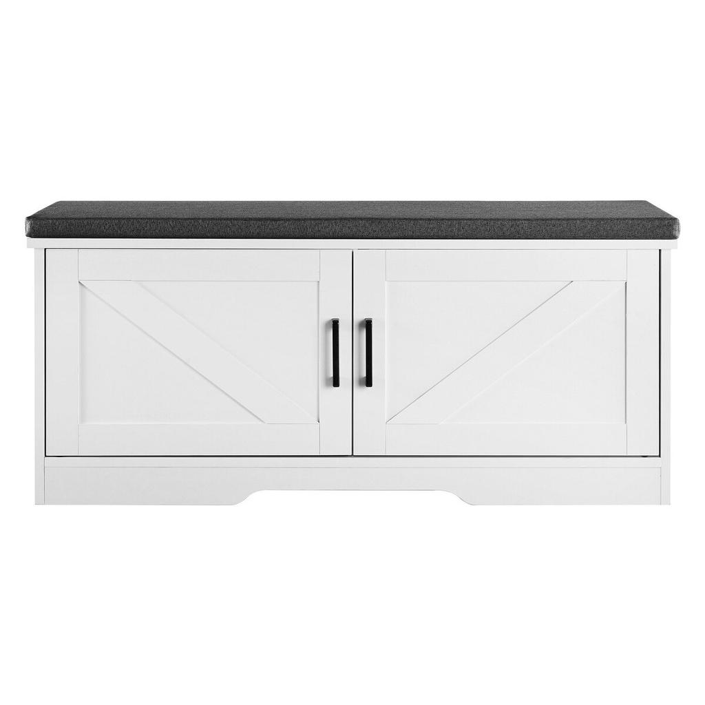 Shoe Storage Bench, 1000 x 355 x 460 mm Shoe Organizer with Padded Seat Cushion, Entryway Bench with 2 Barn Doors and Height Adjustable Shelf, for
