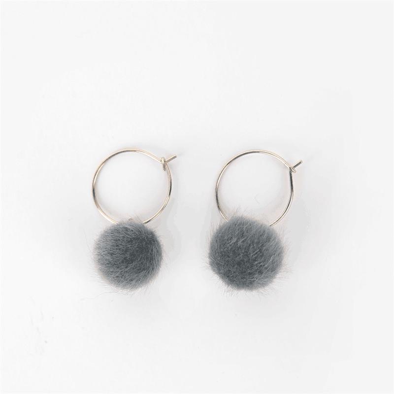 Trendy Mink Fur Pompom Dangle Earrings for Women - Japanese & Korean Style