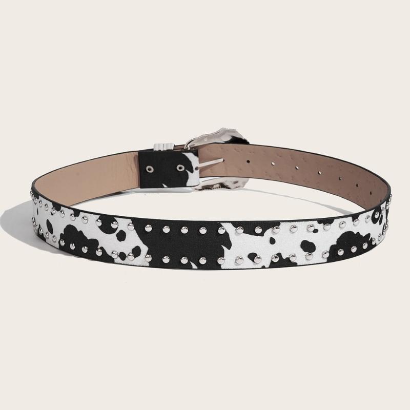 Edgy Punk Rock Women's Waist Belt For Jeans Buckles Charm PU Leather Adjustable Strap