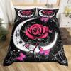 Rose Flower Bedding Set Twin King,Galaxy Moon Rose Duvet Cover Set For Boys Girls Room Decor,Valentine's Day Floral Quilt Cover