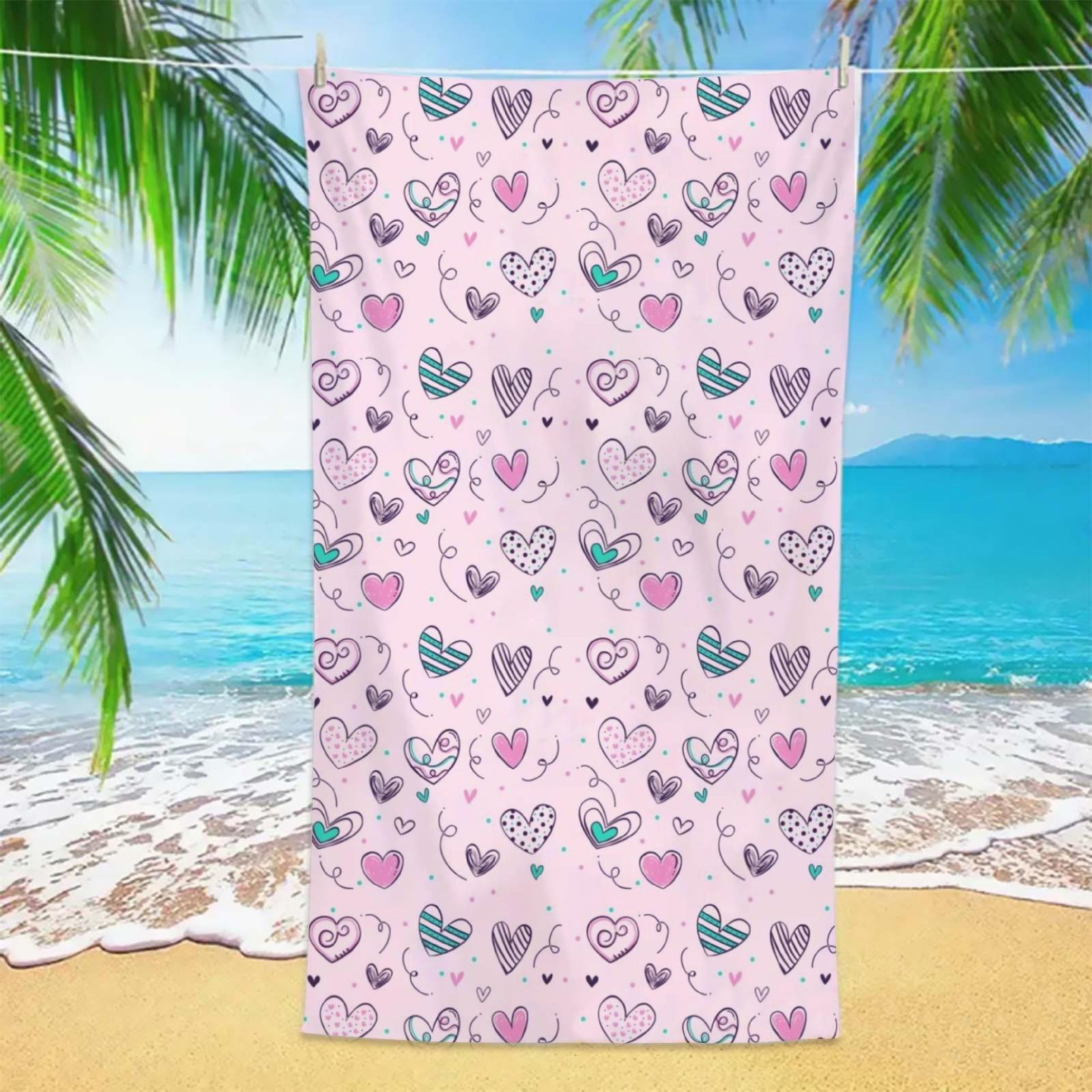 

1PC Pink Beach Towel 3D Printed Microfiber Soft Water Absorbing Breathable Bath Towels Gift For Kids Cartoon Beach Towels W30*H60(CM)