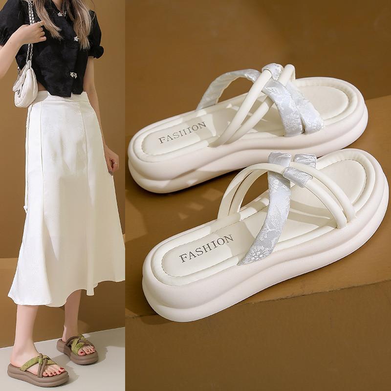 Stylish Women's Summer Flat Sandals Thick Sole Casual Slippers Perfect For Dresses In Green Beige And Black