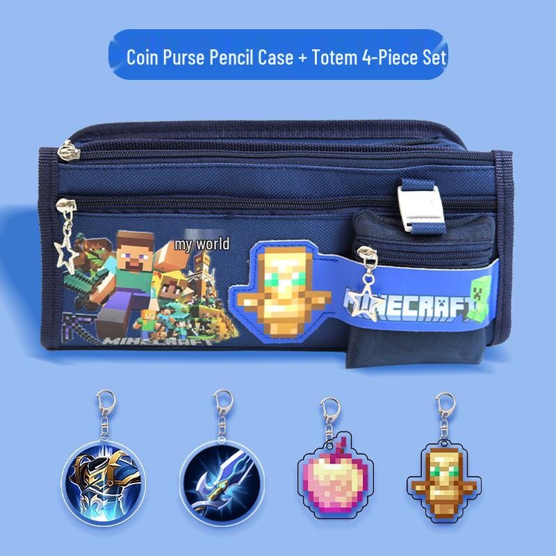 Steve's World Pencil Case for Elementary Students with Coin Purse & Cute Amulet Pendant