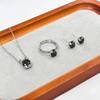 Gesen Jewelry: Black Diamond Three-Piece Set - Men's and Women's Classic Ring, Earrings, Pendant with High-End Cold Style
