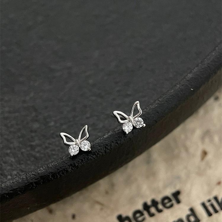 Beixi S925 Sterling Silver Small Butterfly Stud Earrings for Women - Sleep-Friendly Niche Design 925 Sterling Silver