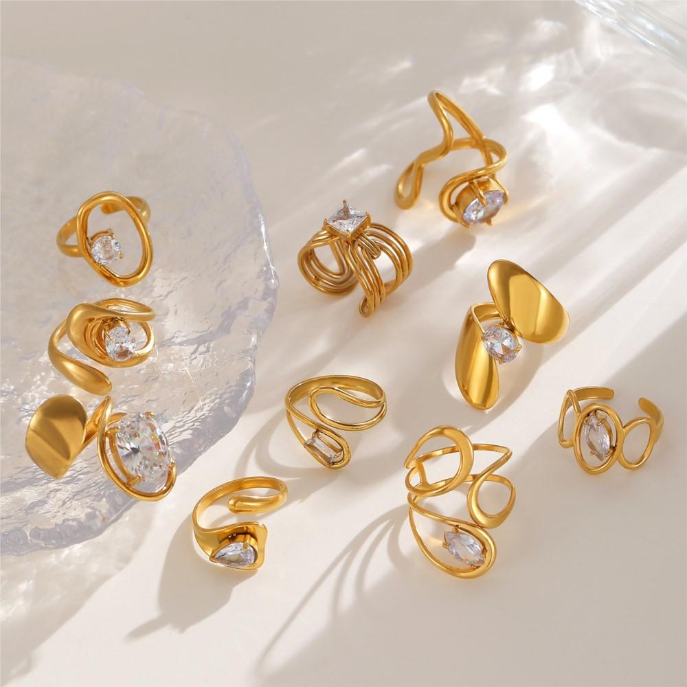 316L Stainless Steel Zircon Inlay Irregular Ring Premium sense niche for Women Retro Metal Open Rings Party Jewelry Gifts