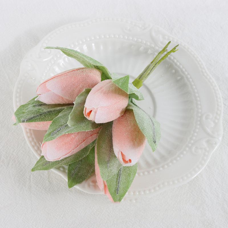 6 sztuk/pęczek Tulipany Symulacji Małe Bukiety, Realistyczne Jasne Prawdziwe Dotykowe Zielone Rośliny Liściaste,