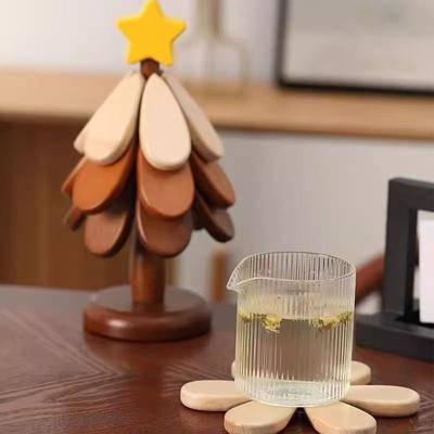 Tree Insulation Mat Solid Wood Dining Table Top Anti-scalding Household A Tree Coaster Wooden Ornaments for Kitchen Dinner