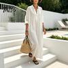 Beach Dress for Women Summer Maxi Women, V-Neck Casual Oversized Boho Long Elegant Dress, Sleeve Button Up Vacation Sundress with Pockets Lightweight