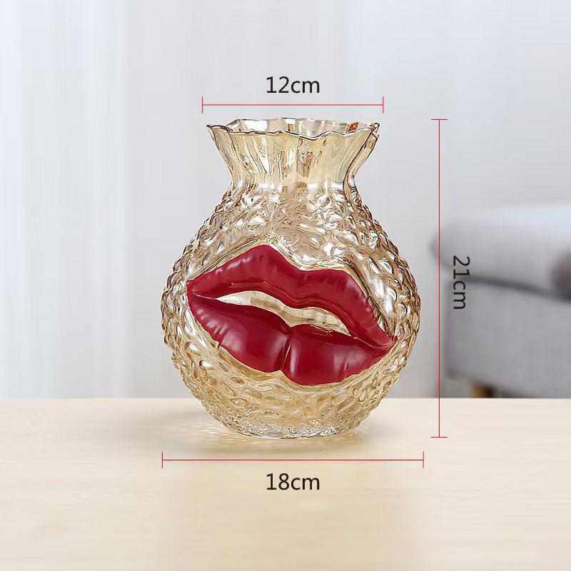 

Flaming Red Lips Glass Vase Glass Plant Pots Table Decoration Creative Flowers Arrangement Floral Vases Room Aesthetic Decor