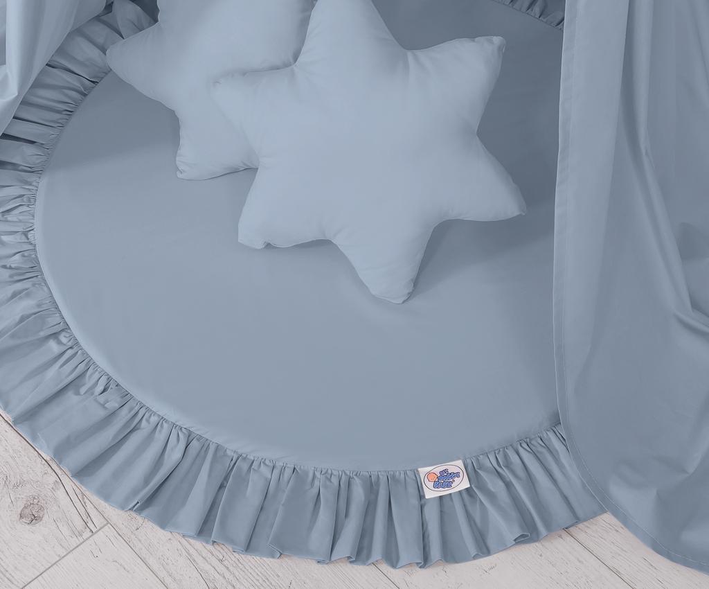 Set: hanging canopy for a children's room, mat with ruffles, pillows - dirty blue