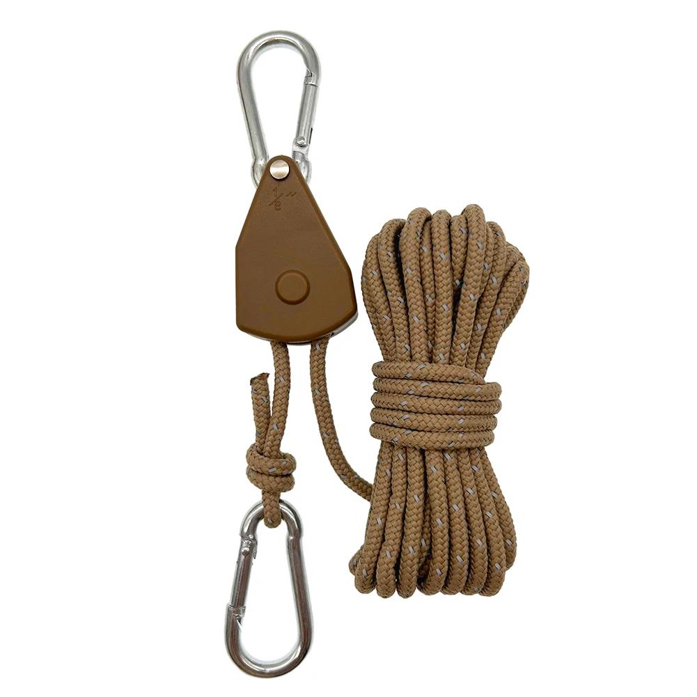 5M Pulley Adjuster Ratchet Kayak and Canoe Boat Bow Stern Rope Lock Outdoor Tie Down Strap 4mm Heavy Duty Adjustable Rope Hanger