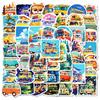 50 Cute Multicolor Floats Bus Cartoon Transportation Series Waterproof Decorative Stickers Children'S Enlightenment Education