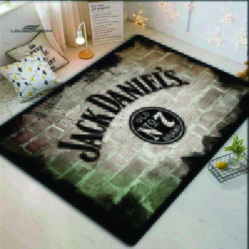Vintage Brick Wall Jack Daniel’s Logo Print Area Rug Retro Bar Style Non‑Slip Rectangular Floor Mat Living Bedroom Home Decor Rug