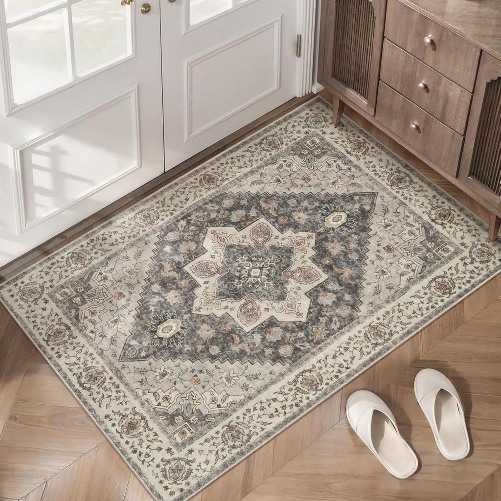 Vintage Persian Style Doormat Soft Non-Slip Mat Indoor Outdoor Decor Entryway Rug Floral Geometric Pattern Welcome Carpet
