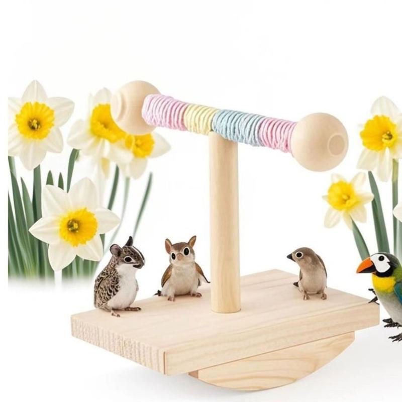 Verstellbarer Papageien-Spielständer aus Holz Vogel-Spielplätze mit schwingender Basis zum Stressabbau und zur Intelligenzentwicklung