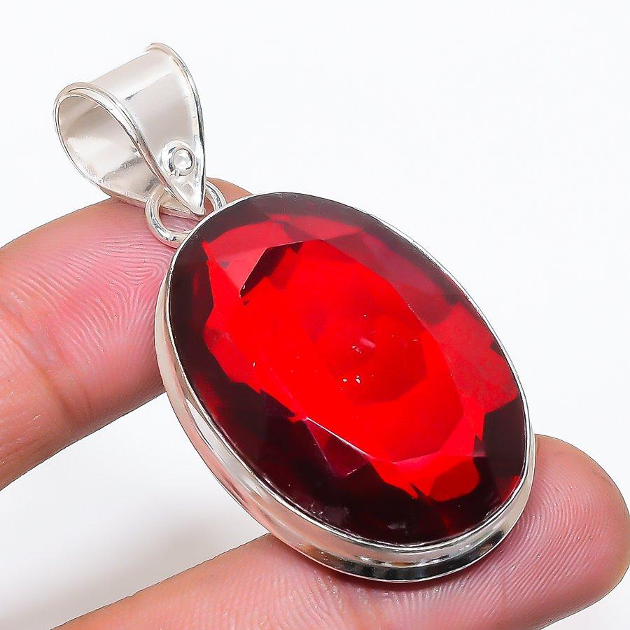 Natural Mozambique Garnet Gemstone 925 Sterling Silver Pendant 2.17" AP-14256