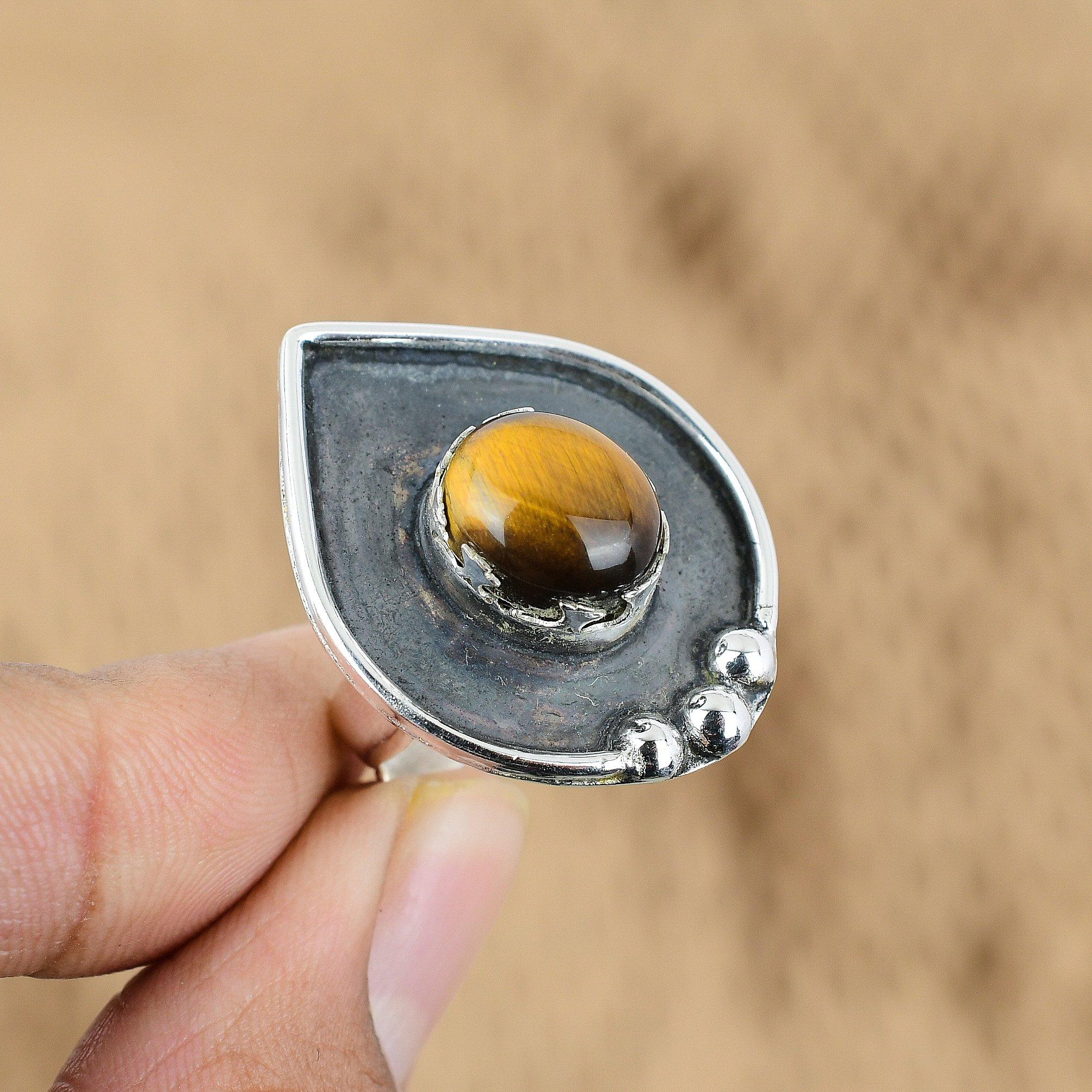

Gift For Women Promise Adjustable Ring 925 Silver Natural Tiger S Eye Gemstone Yes