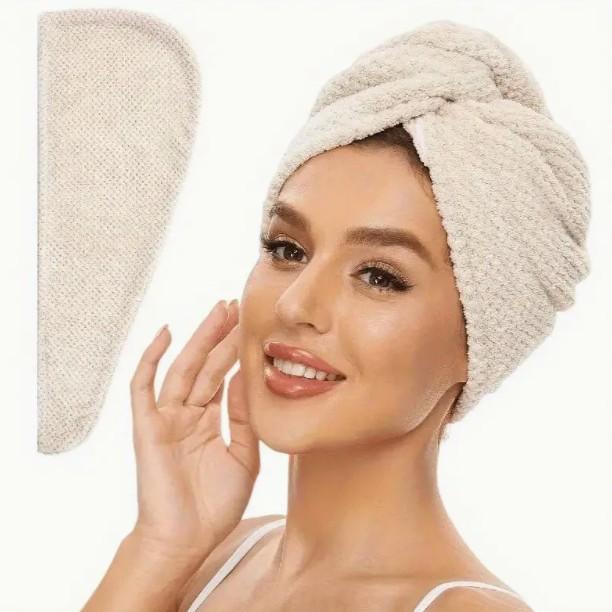 Solid Color Hair Towel Textured Dry Hair Cap 9.8 "X 25.5" Absorbent Hair Towel Wrap for Button-down Women