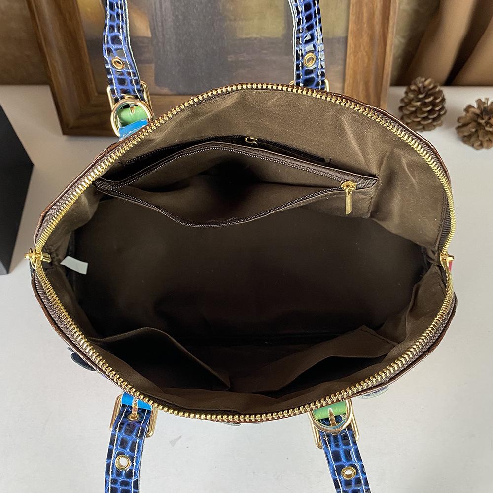Leather Cowhide Bag Fashion Trend Women'S Bag Splicing Contrasting Color Portable Messenger Women'S Bag Large Capacity Travel