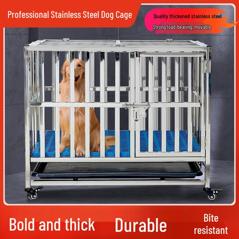 Foldable Stainless Steel Dog Cage for Medium to Large Dogs, Indoor Use - Suitable for Golden Retrievers and Labradors.