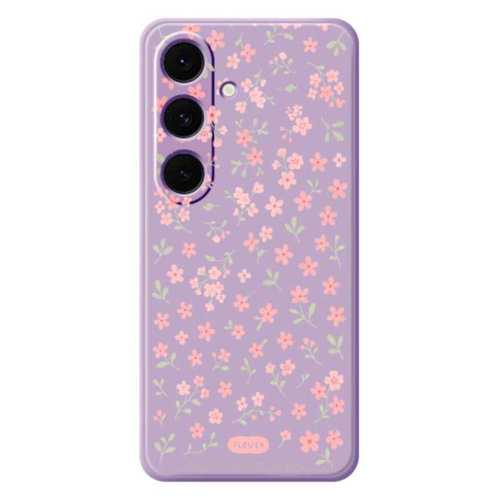 

For Samsung Galaxy S24 FE Case Pink Small Flowers Pattern Printing Straight Edge TPU Phone Back Cover Purple