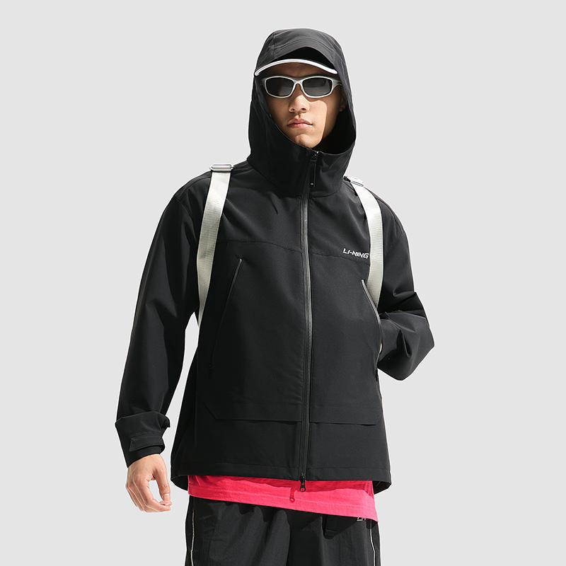 Li Ning Leaf Edge Water Resistant UV Protection Windproof Breathable Solid Color Hooded Straight Fit Comfortable Jacket Men Jackets Black AFDU689-8