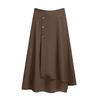 High-Waisted Midi Skirt Buttons Decor Irregular Large Hem A-Line Skirt Solid Color Summer Thin Skirt