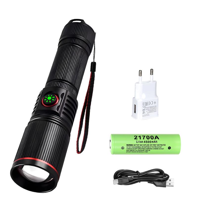 Ultra Bright LED Aluminum Alloy Flashlight USB Rechargeable Telescopic Zoom Torch Outdoor Stepless Dimming Camping Flashlights