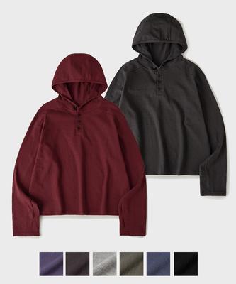[Daily Room X Hooves] Panel Henley-Kragen Ärmel Hoodie - 8 Farben (Typ A)