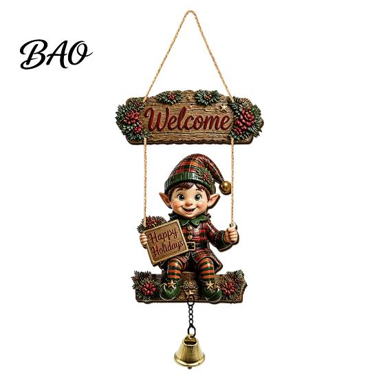 Outdoor Courtyard Decoration Wooden Gnome Door Hanger with Bell, Country Garden Welcome Sign Front Porch Hanging Swing Wall Plaque, Farmhouse Ornament
