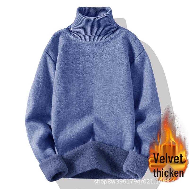 Men's High Neck Wool Sweater - Autumn/Winter 2025, Thickened Plus Velvet Knitwear, Warm Base Layer