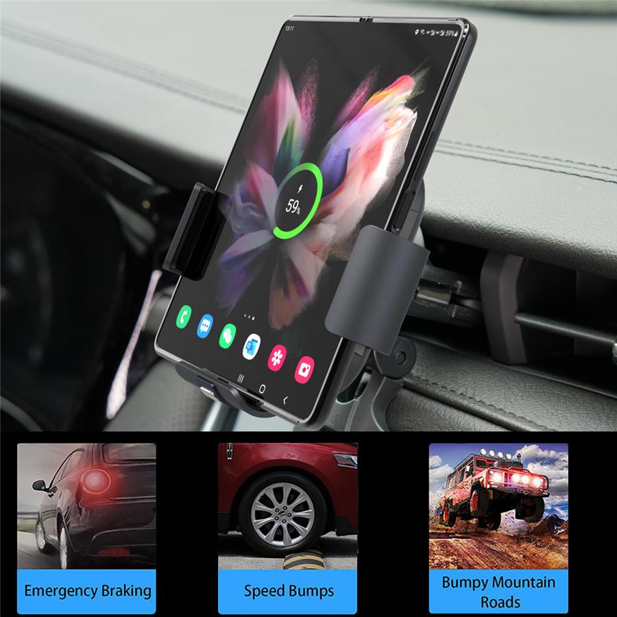 15W Car Wireless Charger Qi Smart Phone Charging Holder For Fold Screen Big Pad