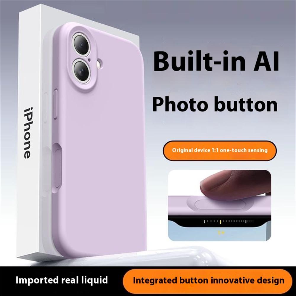 For iPhone 16 Case Precise Cutouts Liquid Silicone+PC Phone Cover with Camera Touch Control Button