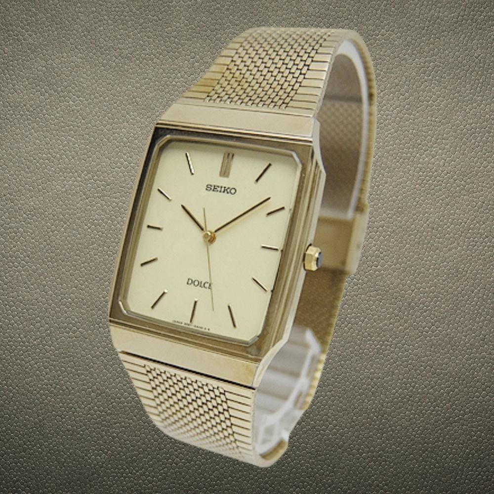 SEIKO DOLCE 5E61-5A00 Tungsten Carbide / Stainless Steel Square Snow-Pattern Dial Mesh Bracelet Ultra-Thin Quartz Used