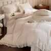 G5Z Princess Milk Velvet 4-Piece Set: Extra Thick French Lace Bedspread & Fitted Sheet