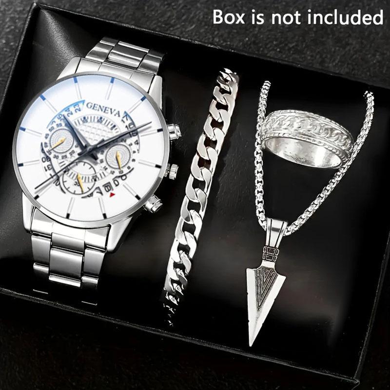 Watch Men's Set Gift Dial with Calendar Steel Belt Men's Watch Business Luminous Watch