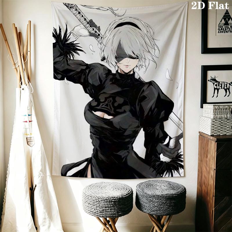 NieR Automata Wall Tapestry Aesthetic Wall Hanging Printed Fabric Blanket Decorative Tapestries for Bedroom Living Room Home Decor
