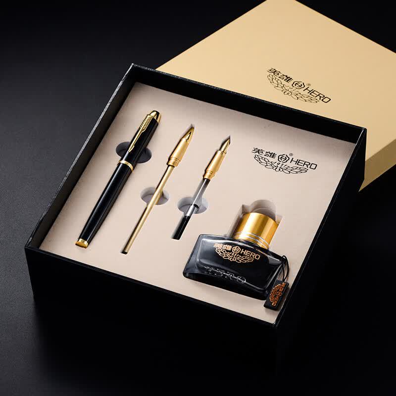 HERO 1801 Metal Fountain & Ballpoint Pen Gift Set 3-in-1 Ink Gift Box