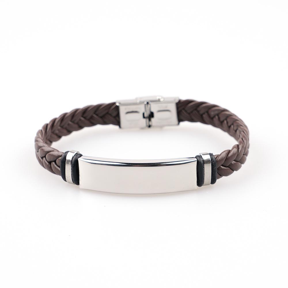 Pulseira Punk Masculina de Aço Inoxidável e Couro Trançado