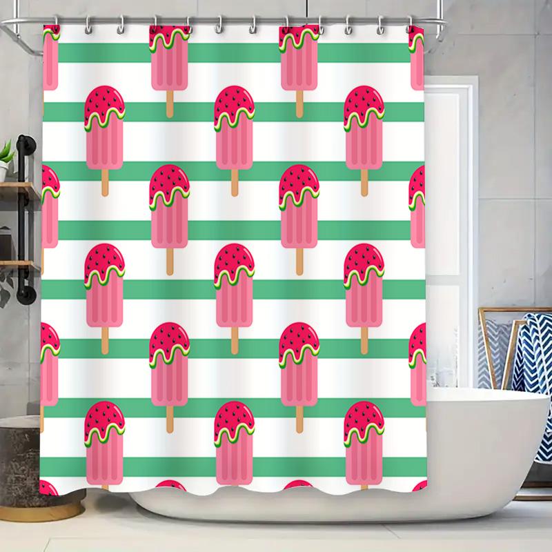 

Summertime Vibes: Bright Popsicle Print Shower Curtain For Bathroom Decor 3D Printed Fabric, Water-Resistant, Size Customizable W60H190(CM)-1 Pcs