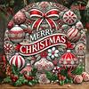 Scratch Resistant Merry Christmas Metal Tin Sign Candy Cane Wreath Aluminum Wall Decor
