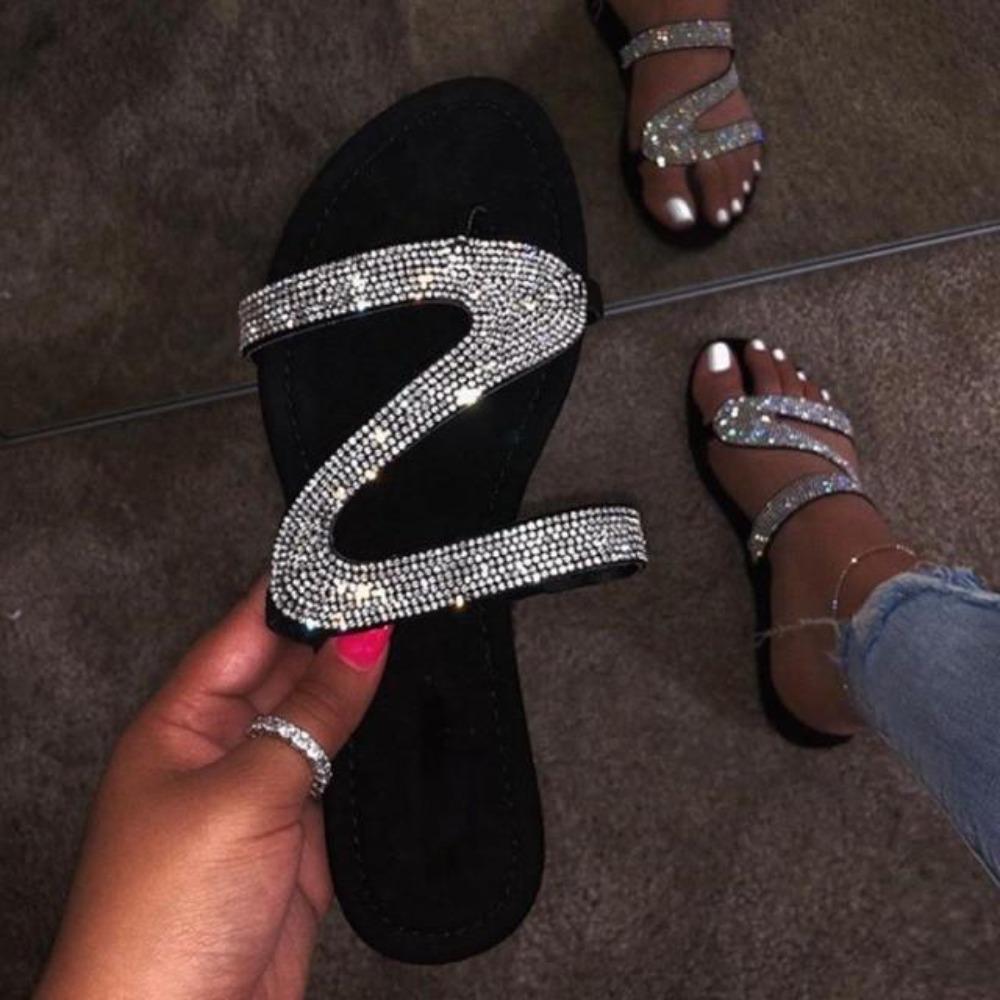 Sexy Women Sandals Summer Beach Shallow Mouth Rhinestones Fashion Rome Ladies Party Comfortable Light Shoe