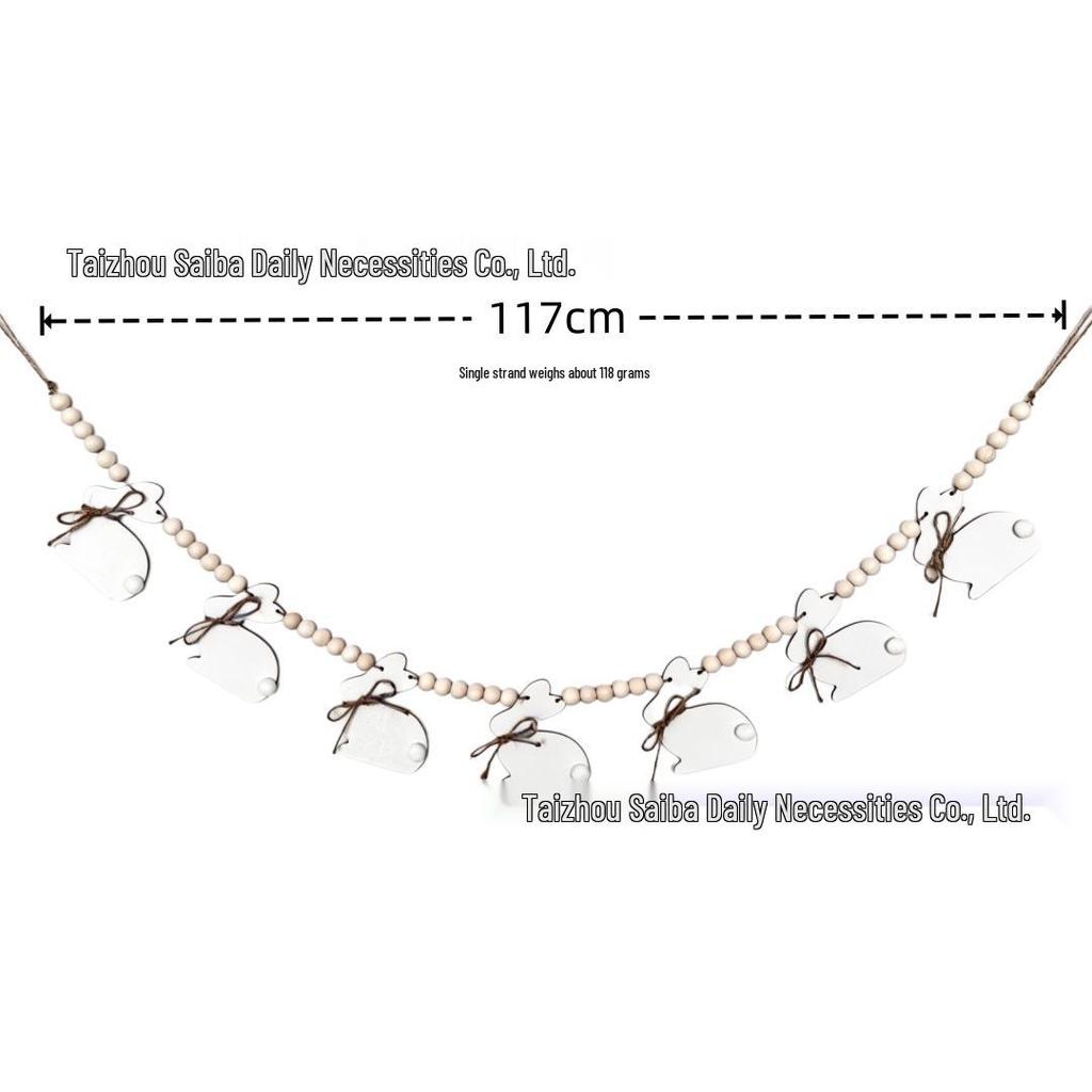 Pastoral Easter Rabbit Hanging Ornament: Handmade Wooden Bead Wreath for DIY Party Decoration