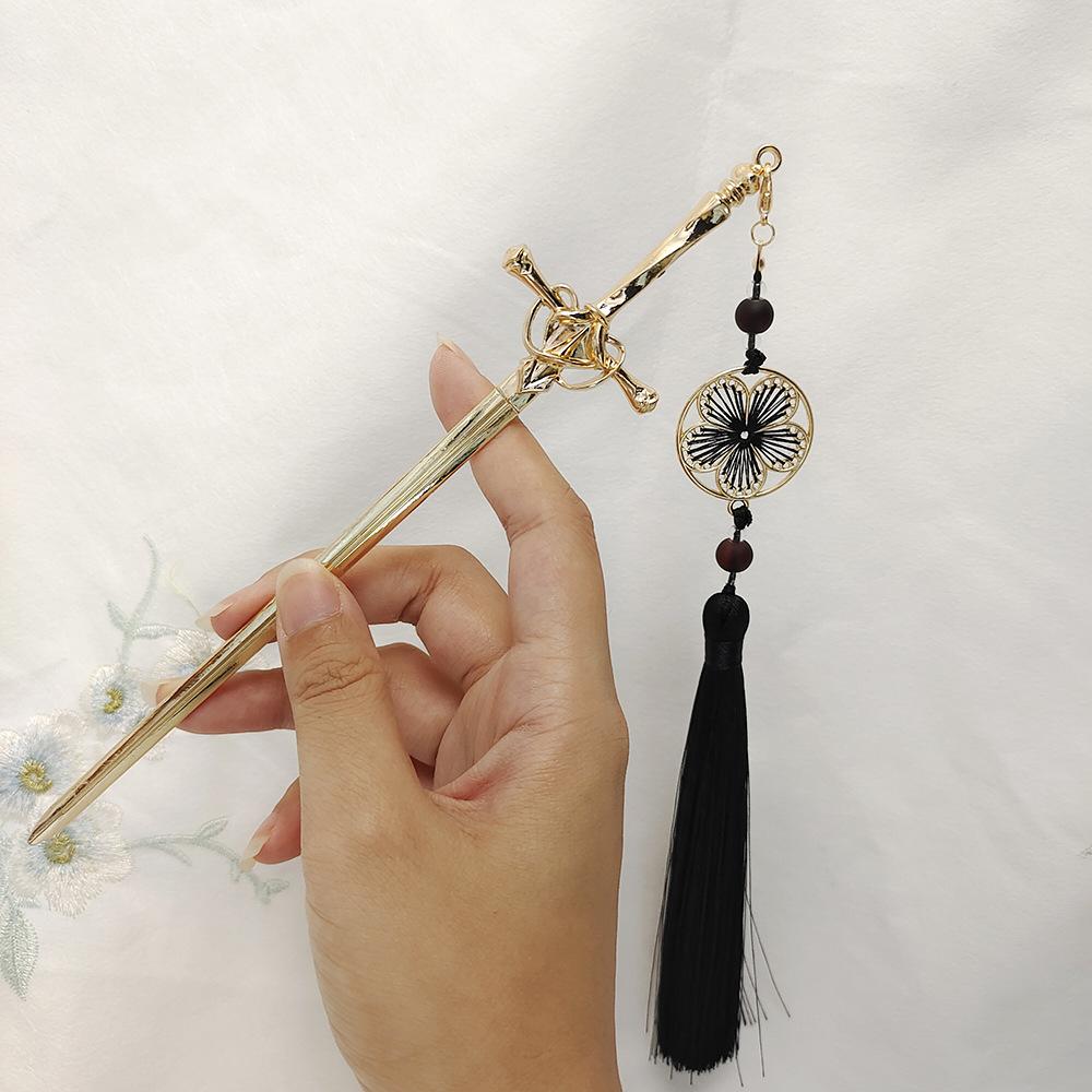 New Chinese Style Punk Sword Tassel Hairpin Archaic Style Hair Sticks for Women DIY Hairstyle Hair Dish Accessories Trendy