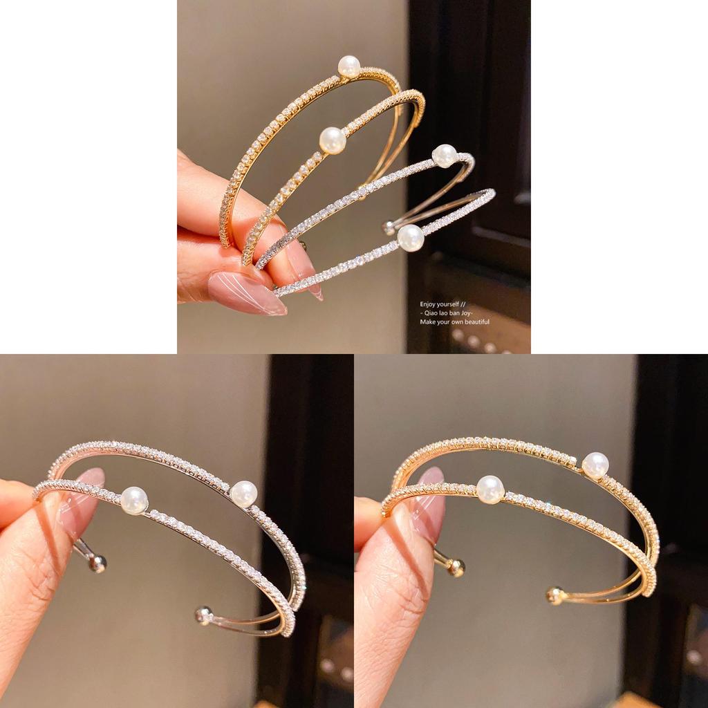 Minimalist Zircon Pearl Double Layer Bracelets For Women With Geometric Design