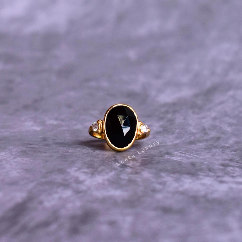 Genuine Black Onyx Rose Cut Ring 14k Gold Ring for Women Faceted Black Stone Handmade Jewelry Healing Crystals Unique Jewelry for Gift
