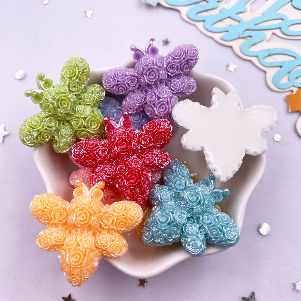 10PCS Mix Colorful Resin Cartoon Rose Bee Figurines Flat back Stone DIY Wedding Bow Decor Scrapbook Christmas Accessories Crafts