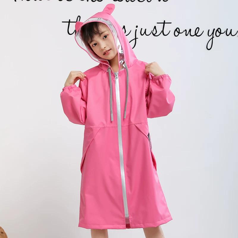 Kids Raincoat Girl with Schoolbag Primary School Student Body Long Cute Kindergarten Baby Poncho Thickened Korean Style